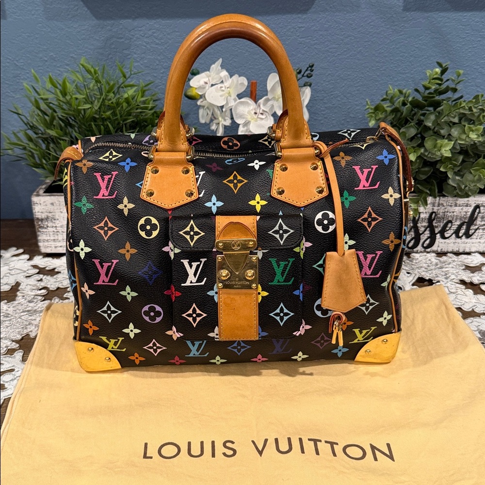 🔥Authentic Louis Vuitton speedy Takashi Murakami multi color Bag size 30